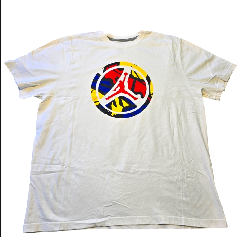 XXL Air Jordan Jumpman White Short Sleeve Shirt Color Art Blue Yellow Red